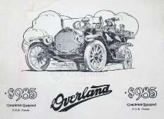 Старинная реклама американской автомобилестроительной компании The Willys-Overland Company, паспарту, багет, США, нач. 20 в.