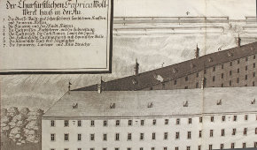Старинная гравюра «Шерстяная фабрика в Австралии»