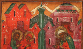 Старинная икона «Введение во храм Пресвятой Богородицы», дерево, Россия, 2-я пол. 19 в.