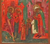 Старинная икона «Введение во храм Пресвятой Богородицы», дерево, Россия, 2-я пол. 19 в.