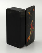 Лаковая шкатулка папье-маше «Покорение космоса», художник Карева Г., Федоскино, 1977 г.