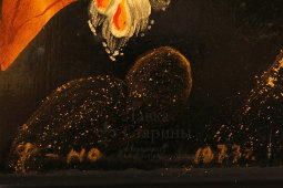 Лаковая шкатулка папье-маше «Покорение космоса», художник Карева Г., Федоскино, 1977 г.