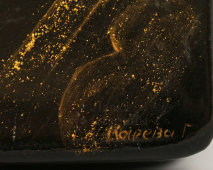 Лаковая шкатулка папье-маше «Покорение космоса», художник Карева Г., Федоскино, 1977 г.