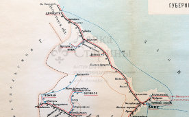 Старинная карта Бакинской губернии (Азербайджан, Баку), картографич. зав. П. Ф. Петш, Санкт-Петербург, к. 19, н. 20 вв.