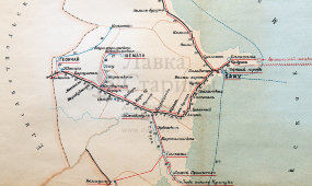 Старинная карта Бакинской губернии (Азербайджан, Баку), картографич. зав. П. Ф. Петш, Санкт-Петербург, к. 19, н. 20 вв.