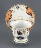 Антикварная чайная пара (чашка с блюдцем), европейский фарфор, 19 век
