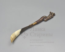 Старинный рожок, ложка для обуви «Дракон», бронза, рог, Китай, 1-я пол. 20 в.