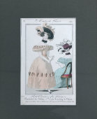 Старинная гравюра «Парижская мода: дамы в шляпах», багет, стекло, Франция, 19 в.