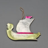 Винтажная ёлочная игрушка «Ладья» (Парусник), штампованный картонаж, СССР, 1950-70 гг.