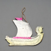 Винтажная ёлочная игрушка «Ладья» (Парусник), штампованный картонаж, СССР, 1950-70 гг.