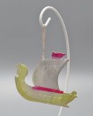 Винтажная ёлочная игрушка «Ладья» (Парусник), штампованный картонаж, СССР, 1950-70 гг.