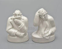 Набор для специй, солонка и перечница в стиле ар-деко «Картежники», фарфор, Европа, 1920-30 гг.