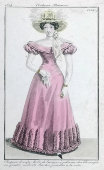 Старинная гравюра «Парижская мода: наряд парижанки», багет, стекло, Франция, 19 в.