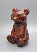 Статуэтка, копилка «Медвежонок сидящий», Гжельская керамика, СССР, 1960-е