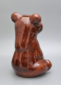 Статуэтка, копилка «Медвежонок сидящий», Гжельская керамика, СССР, 1960-е