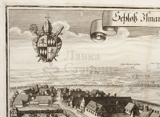 Старинная гравюра «Старый замок гравюра на меди Майкла Венинга», Германия, 1700-е годы