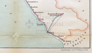 Старинная карта Черноморской губернии (Новороссийск, Геленджик, Туапсе, Сочи, Гагры), картографич. зав. П. Ф. Петш, Санкт-Петербург, к. 19, н. 20 вв.
