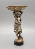 Скульптура «Девушка с корзиной на голове», шпиатр, серебрение, Европа, 1 пол. 20 в.