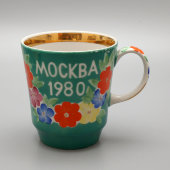 Фарфоровая кружка с блюдцем «Москва Олимпиада-80», сувенир  летних Олимпийских игр, Дулево