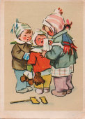 Почтовая открытка «Вытри слезы, крошка», художник Т. Вышенская, ИЗОГИЗ, 1960 г.