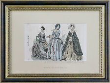 Старинная гравюра «Парижская мода», багет, стекло, Франция, 1840-е