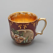 Старинная чайная пара, чашка с блюдцем «Пышные цветы», фарфор, завод Попова, сер. 19 в.