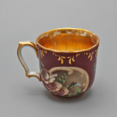 Старинная чайная пара, чашка с блюдцем «Пышные цветы», фарфор, завод Попова, сер. 19 в.