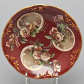 Старинная чайная пара, чашка с блюдцем «Пышные цветы», фарфор, завод Попова, сер. 19 в.