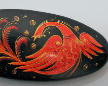 Винтажная овальная брошь «Жар-птица», советская лаковая миниатюра, 1960-70 гг.