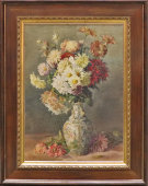 Натюрморт с садовыми цветами в вазе, художник Фаллиз Э. Г. (?), бумага, акварель, Россия, кон. 19 в.