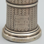 Круглая старинная копилка для монет в виде печки, белый металл, Россия, н. 20 в.