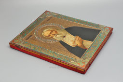 Старинная икона «Преподобный Серафим Саровский», дерево, накатка на жести, Россия, кон. 19, нач. 20 вв.