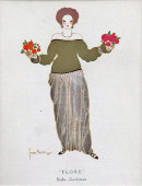 Старинная гравюра, иллюстрация «Флора. Домашнее платье» к журналу о моде «La Gazette du Bon Ton», багет, стекло, Франция, 1914 г.