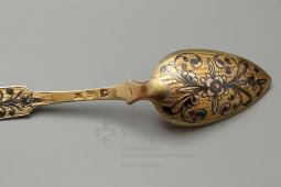 Столовая, десертная ложка, серебро 84 пробы с чернью, Россия, 19 в.