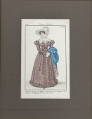 Старинная гравюра «Парижская мода: дамский наряд», багет, стекло, Франция, 19 в.