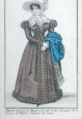 Старинная гравюра «Парижская мода: дамский наряд», багет, стекло, Франция, 19 в.
