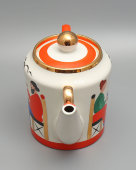 Большой фарфоровый доливной чайник «Чаепитие», автор формы Ю. Ганрио, автор росписи С. Уваров, Вербилки, 1960-е