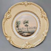 Декоративная тарелка с пейзажем, завод братьев Корниловых, фарфор, 1861-1884 гг.