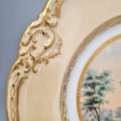 Декоративная тарелка с пейзажем, завод братьев Корниловых, фарфор, 1861-1884 гг.