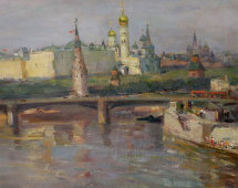 Картина, пейзаж «Кремль», художник Якунин Д. Н., холст, масло, СССР, 1935 г.