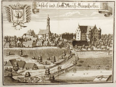 Старинная гравюра «Замок Гюнцльхофен», Германия, 1700-е годы