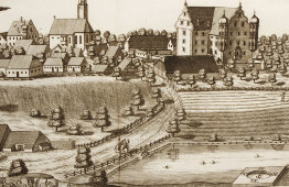 Старинная гравюра «Замок Гюнцльхофен», Германия, 1700-е годы