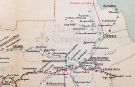 Старинная карта Терской области (Кабардино-Балкария, Северная Осетия, Ингушетия, Чечня, Дагестан, Ставрополье), картографич. зав. П. Ф. Петш, Санкт-Петербург, к. 19, н. 20 вв.