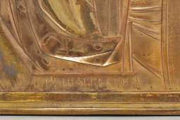 Старинная икона Божией Матери «Богородица Казанская» в латунном окладе, Россия, кон. 19 в.