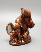 Статуэтка по басне Крылова И. А. «Зеркало и обезьяна», керамика, старая Гжель