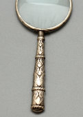 Старинная лупа, увеличительное стекло в оправе с ручкой из серебра, 84 проба, кон. 19, нач. 20 вв.