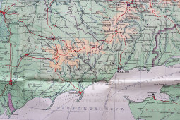 Большая советская карта для высших учебных заведений «Донецкий бассейн» (угледобыча Донбасс), бумага, Главное Управление геодезии и картографии МВД, Москва, 1954 г.