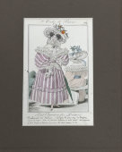 Старинная гравюра «Мода Парижа: женские аксессуары», багет, стекло, Франция, 19 в.