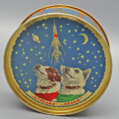 Коробка от новогоднего подарка 1961 года «Белка и стрелка», жесть, СССР