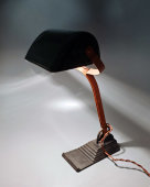 Винтажная настольная лампа нотариуса, банкира в стиле ар-деко «Horax», металл, чугун, Германия, 1930-е